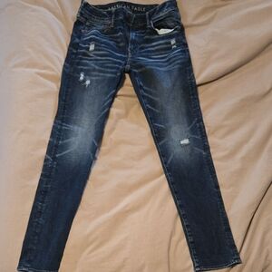 American Eagle Outfitters Men's Distressed Dark Blue Slim Jeans Size 32x34